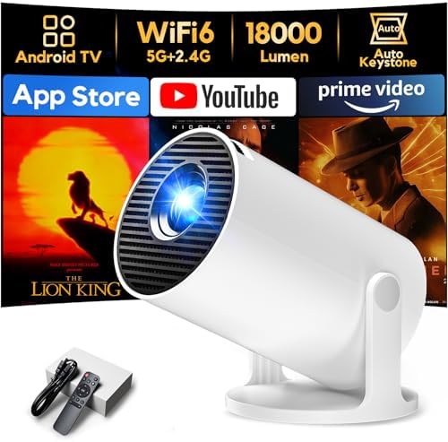 AKIYO O2 Projector, Built-in Apps, 1080P Support, Auto Keystone, WiFi 6, 18000L, 180° Rotation, 4K Supported