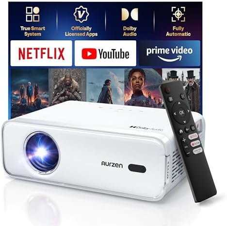 Aurzen Eazze D1 Smart Projector, Netflix App Available, 4K Support, Auto Focus & Auto Keystone, HDR10, Dolby Audio