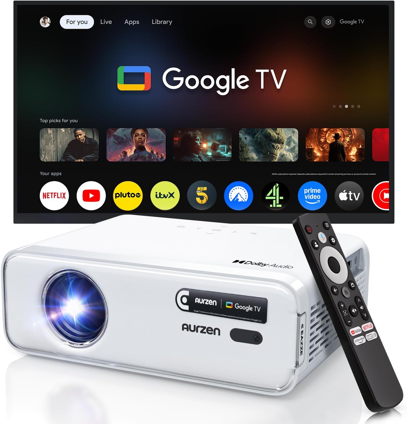 Aurzen EAZZE D1G Official Google TV 4K Supported Smart Projector, WiFi & Bluetooth, Auto Focus & Keystone, Dolby Audio, Native 1080P — image 7