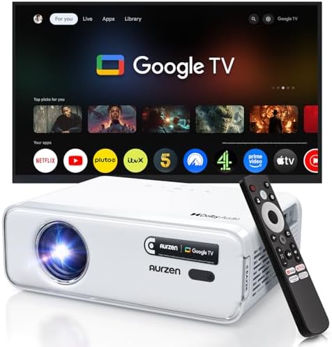 Aurzen EAZZE D1G Official Google TV 4K Supported Smart Projector, WiFi & Bluetooth, Auto Focus & Keystone, Dolby Audio, Native 1080P