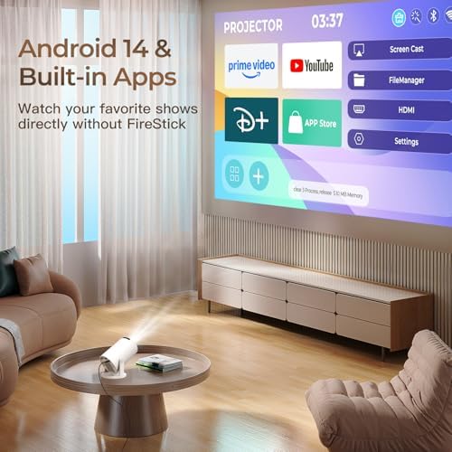 LYNCAST 300Pro+ Mini Portable Projector for Bedroom, 4K Support, App Control, Android 14, Auto Keystone, WiFi 6 & Bluetooth 5.4 — image 2
