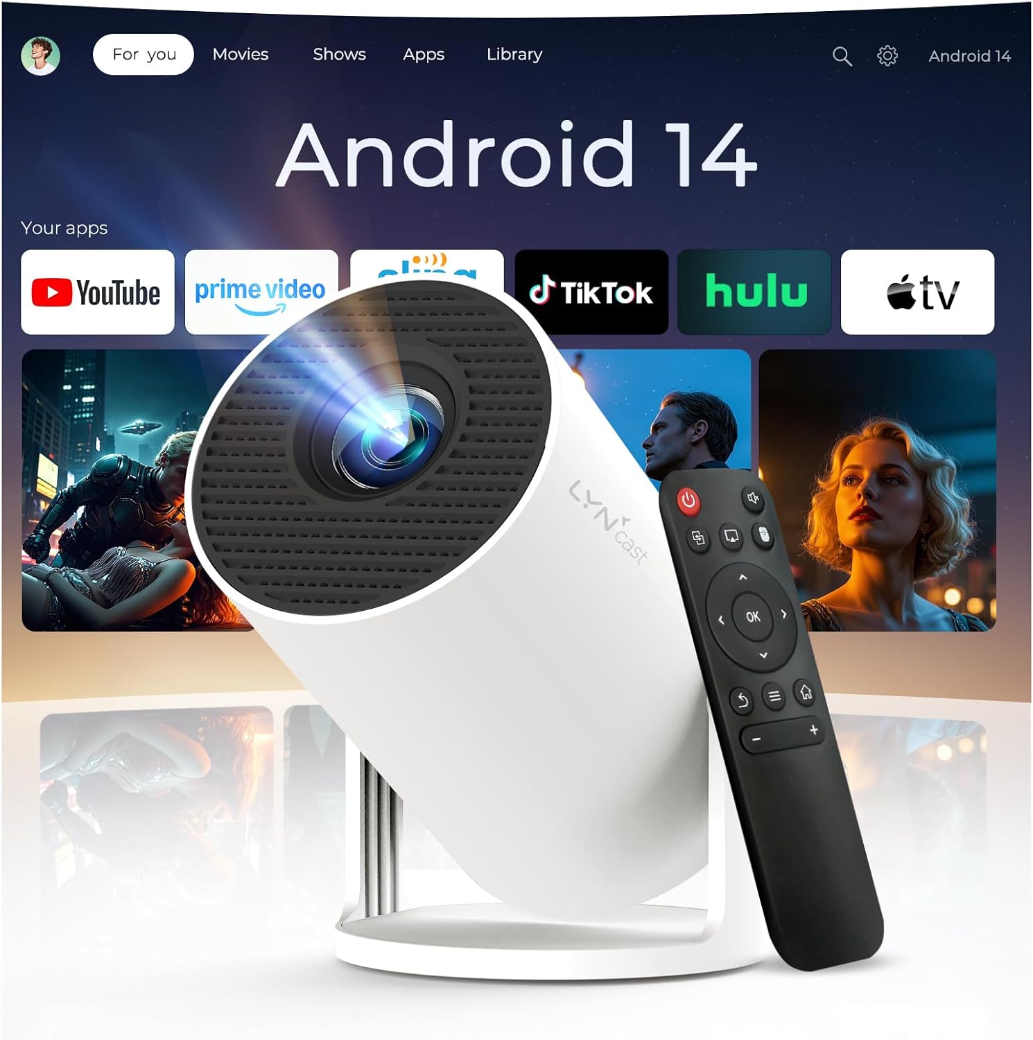 LYNCAST 300Pro+ Mini Portable Projector for Bedroom, 4K Support, App Control, Android 14, Auto Keystone, WiFi 6 & Bluetooth 5.4 — image 7