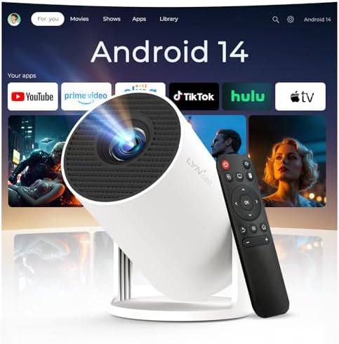 LYNCAST 300Pro+ Mini Portable Projector for Bedroom, 4K Support, App Control, Android 14, Auto Keystone, WiFi 6 & Bluetooth 5.4