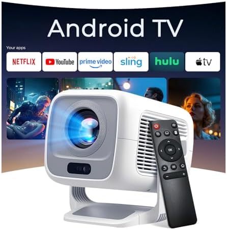 LYNCAST Smart Projector for Bedroom, Native 1080P, AI Auto Focus, 600 ANSI, 4K Support, WiFi 6 and Bluetooth 5.4, Android 11, 270° Rotatable