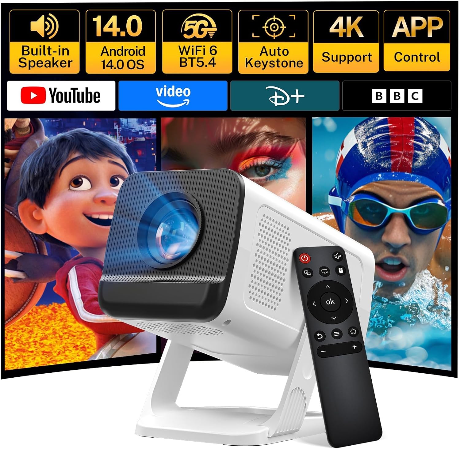 LYNCAST X1 Mini Portable Projector for Bedroom, 4K Support, Android 14 OS, App Control, WiFi 6 and Bluetooth 5.4 — image 7