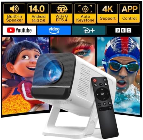 LYNCAST X1 Mini Portable Projector for Bedroom, 4K Support, Android 14 OS, App Control, WiFi 6 and Bluetooth 5.4