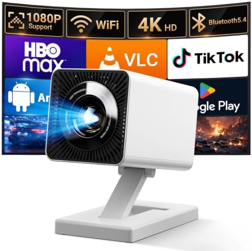 Maypug Mini Projector for Bedroom, Portable with WiFi 6 and Bluetooth 5.4, Built-in Apps, 1080P 4K Support, Auto Keystone