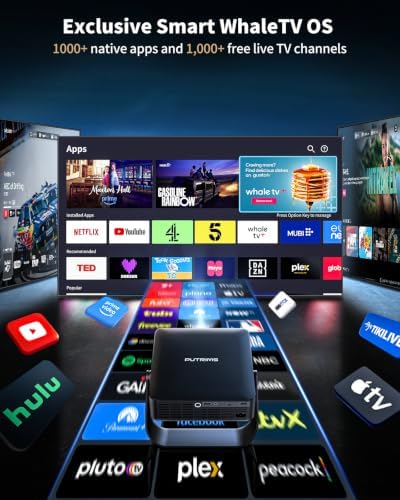 PUTRIMS Smart Projector, Compatible with Netflix/Disney/Live TV & 330° Rotatable, Mini Portable 4K Auto Focus & 6D Keystone, 1080p 30000 Lumen WiFi Bluetooth for Garden — image 2