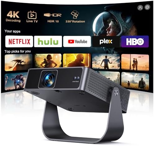 PUTRIMS Smart Projector, Compatible with Netflix/Disney/Live TV, 330° Rotatable, Native 1080p, 30000 Lumen, WiFi Bluetooth