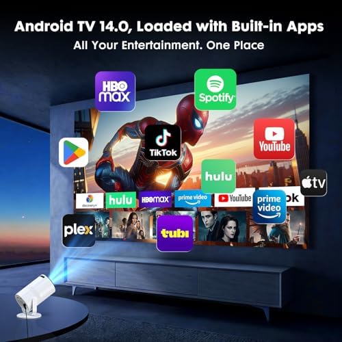 Tecaki Android 14 Mini Projector with Bluetooth 5.2 & WiFi 6, Built-in Apps, 180° Rotatable, Auto Keystone, 1080P Portable — image 2