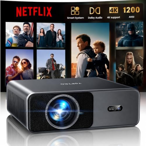 TOPTRO A1 Projector 4K, 1200ANSI Home Cinema Projector, Built-in Apps, 20W Dolby Audio, FHD 1080P Portable Smart Projector with Auto Focus/Keystone, WiFi 6 Bluetooth