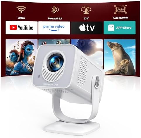 TOPTRO TP2 Mini Projector 1080P 4K Supported, Android 14 & Short Throw, 270° Adjustable Stand, WiFi 6 Bluetooth 5.4, Auto Keystone