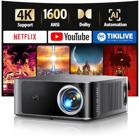 TOPTRO X9 4K Smart Home Projector, 1600 ANSI High Brightness, Compatible with Netflix, 2 x 18W Surround Dolby Audio, ARC, FHD 1080P HDR10, Auto Focus, Keystone, WiFi 6 Bluetooth