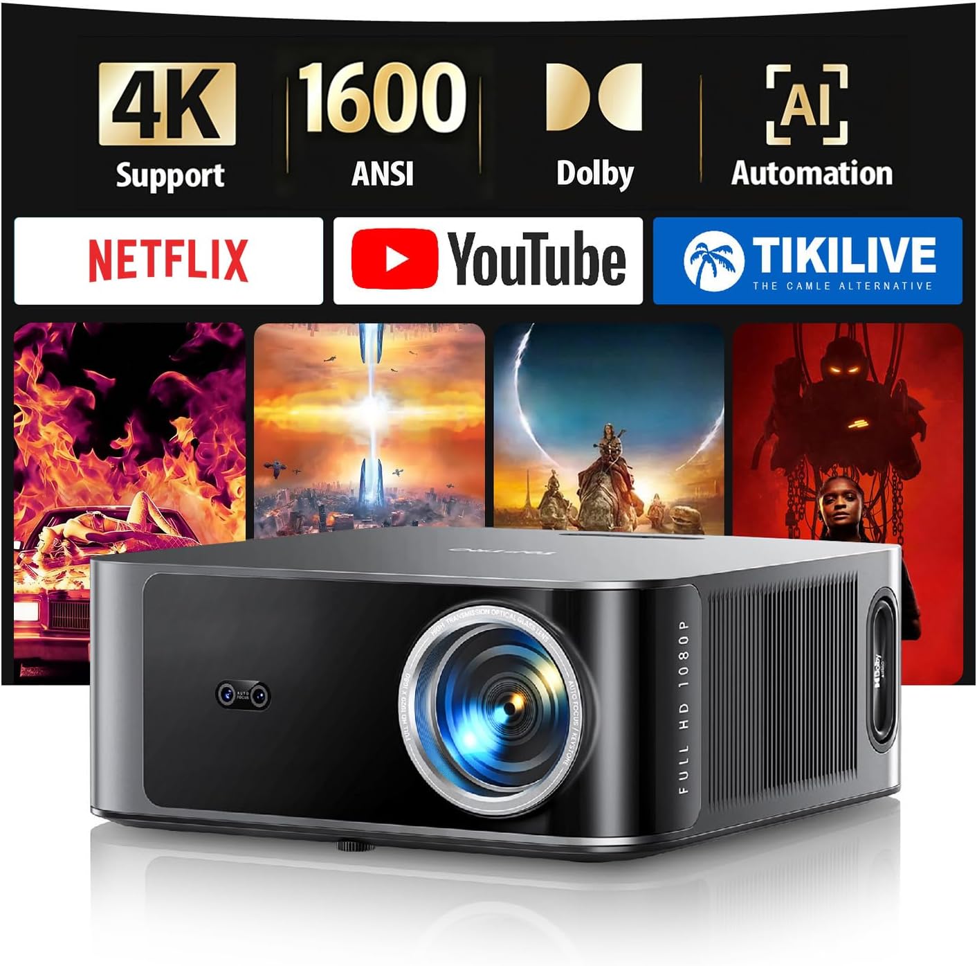 TOPTRO X9 4K Smart Home Projector, 1600 ANSI High Brightness, Compatible with Netflix, 2 x 18W Surround Dolby Audio, ARC, FHD 1080P HDR10, Auto Focus, Keystone, WiFi 6 Bluetooth — image 7