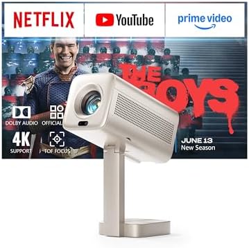 VOPLLS K3 Smart Mini Projector 4K, Netflix Included, 1800 ANSI, TOF Auto Focus & Keystone, Dolby Audio, Full HD 1080P WiFi6 Bluetooth