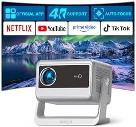 VOPLLS Mini Smart 4K Projector, Officially-Licensed App, Auto Focus & Keystone, 1000 ANSI Full HD 1080P WiFi 6 Bluetooth Portable Projector