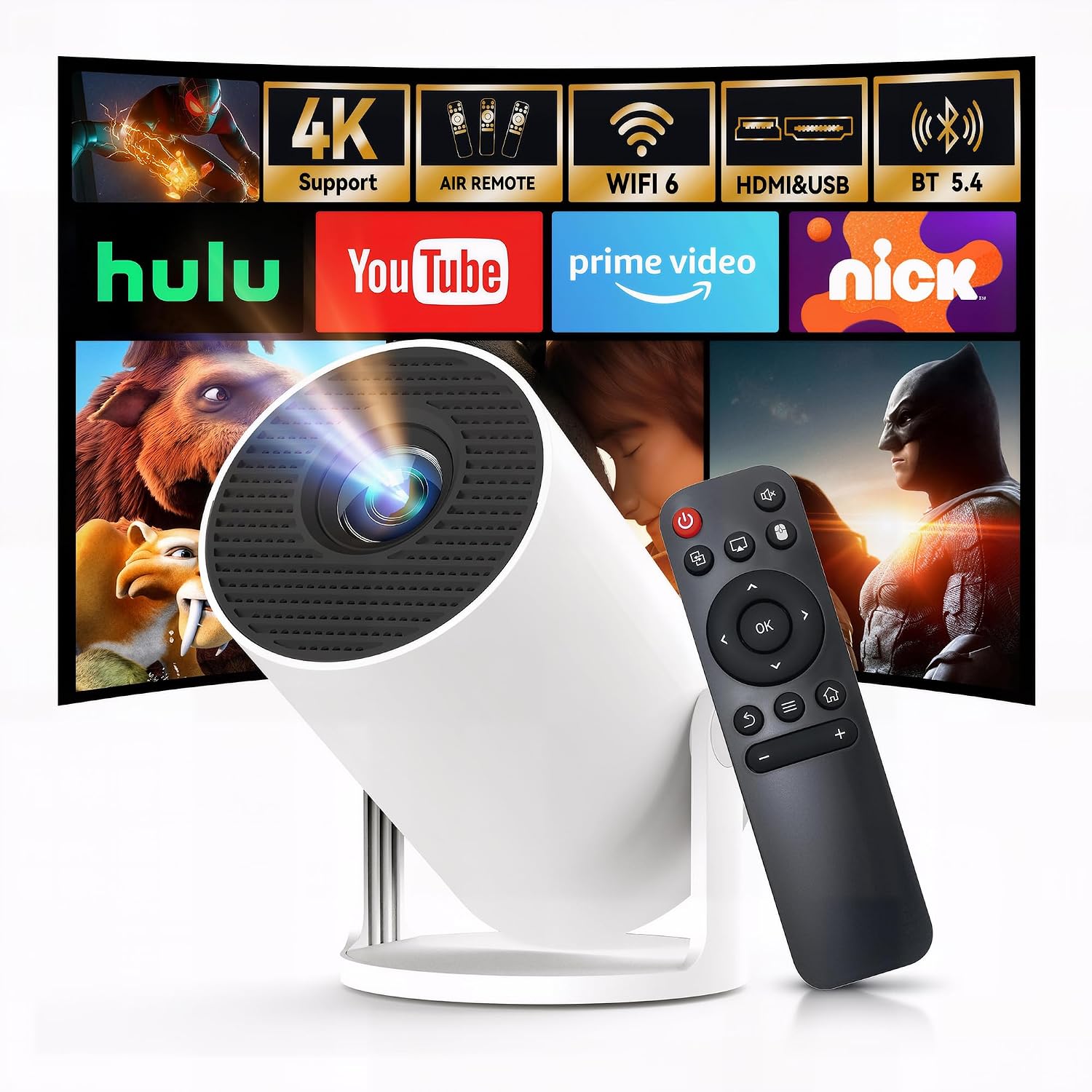 WEMI HY300Pro Mini Projector, Smart Projector WiFi 6 Bluetooth, Native 720P, 4K Support, Android TV, Phone Mirroring — image 7