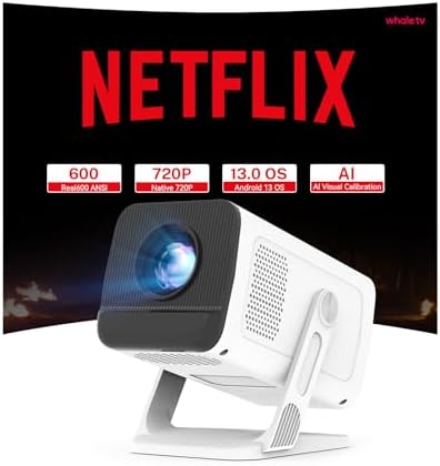 WEMI Smart Mini Projector for Bedroom, Officially Licensed App, WiFi 6 & Bluetooth 5.4, Native 720P Supported 4K 1080P, Portable Outdoor