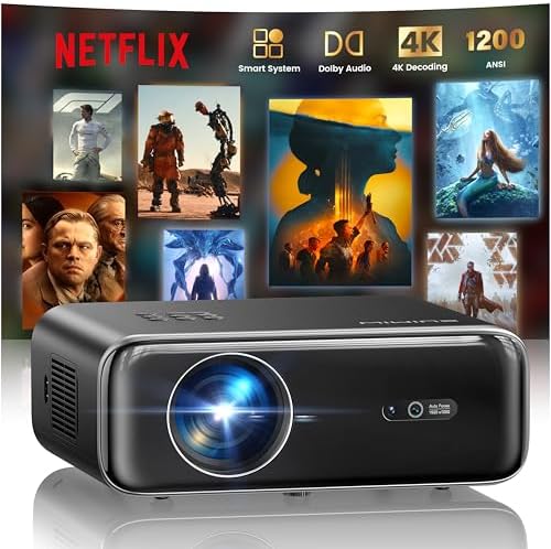 WiMiUS P62 PRO Smart 4K Projector, Netflix Included, Dolby Audio, 1400ANSI FHD 1080P Portable, HDR10, Short Throw Auto Focus/Keystone, WiFi6 Bluetooth