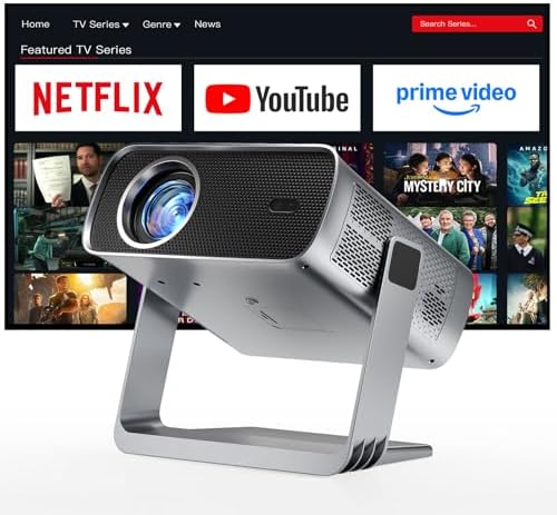 XuanPad Grey Smart Projector 4K, Compatible with Netflix & Dolby Audio, WiFi 6 Bluetooth 5.2, 280° Rotatable Stand, Auto Focus & Auto Keystone, 1.1 Short Throw